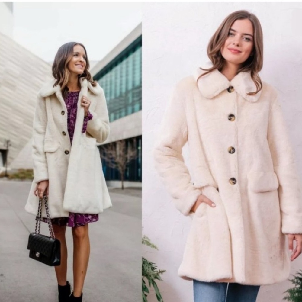 Gal Meets Glam Cream Faux Fur Coat